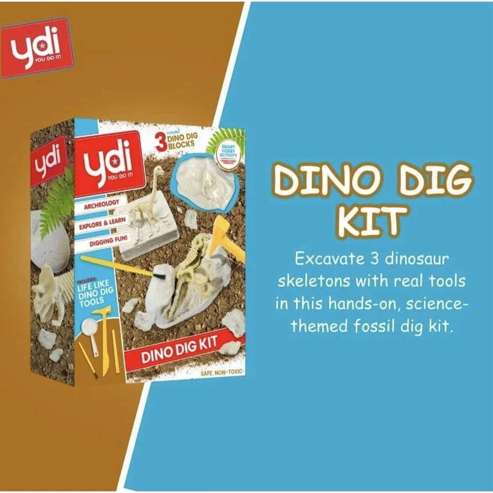 Ydi You Do It Dino Dig Kit w/ 3 Dig Blocks & Fossil Excavation Tools